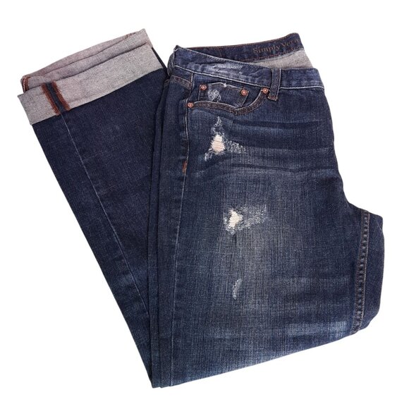 Simply Vera Vera Wang Distressed Dark Wash Denim Jeans Size 12 Cotton/Spandex - Picture 2 of 6